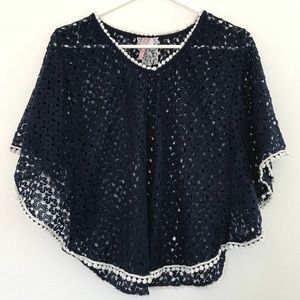 Anthropologie Mauve Crochet Top, Poncho, Batwing